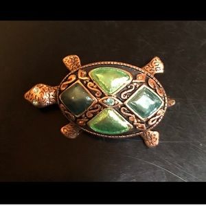 Vtge Liz Claiborne Bronze & Green Turtle Brooch